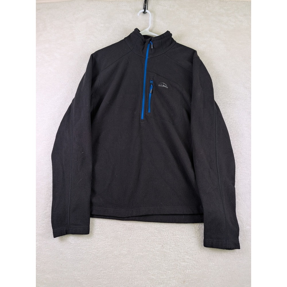 LL Bean Mens Slightly Fitted 1/4 Zip Fleece Pullover Black Blue 505089 Large Reg
